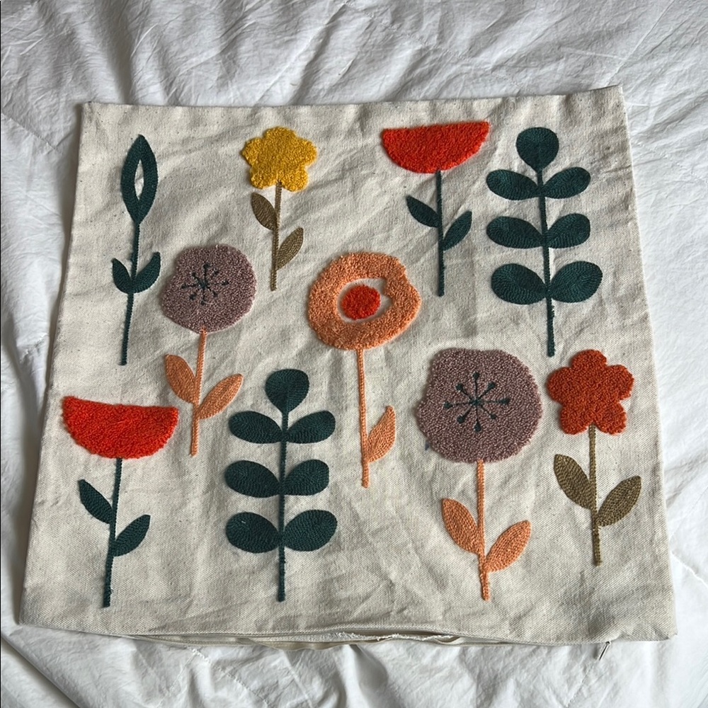 Floral Embroidered Accent Pillow Cover